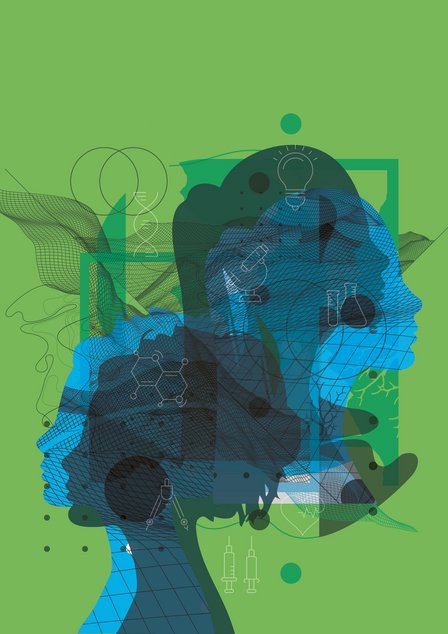 Silhouettes avec des symboles scientifiques sur fond vert